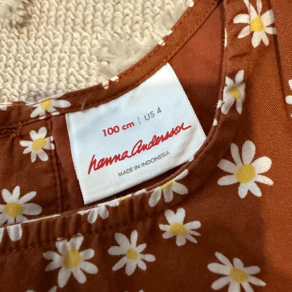 Hanna Andersson Girls Size 4 100 Brown Yellow Floral Print Dress Pockets retro - Picture 2 of 5